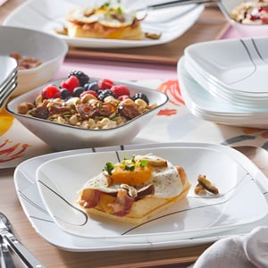 סט צלחות מלבניות 18 חלקים מחברת CORELLE - הזכוכית החזקה בעולם עם 3 שנות אחריות