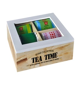 מארז עץ טבעי לתה עם 4 תאים - TEA TIME