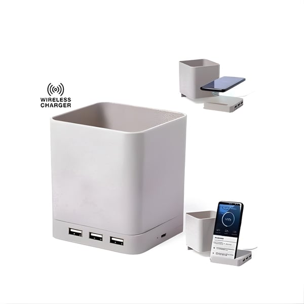 מטען אלחוטי מתקדם עם כוס לעטים ומפצל