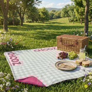 שמיכת פיקה לפיקניק משפחתית דו שכבתית בעיצוב אישי - גודל 140X140 ס"מ