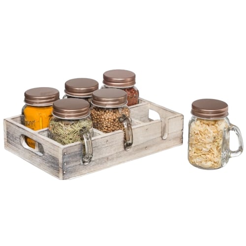 סט מתקן לתבלינים ועשבים עם מגש עץ - שדרגו את המטבח שלכם