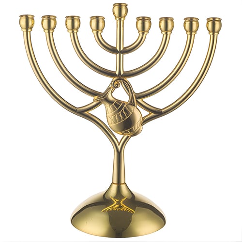 חנוכייה מתכת זהב עם כד