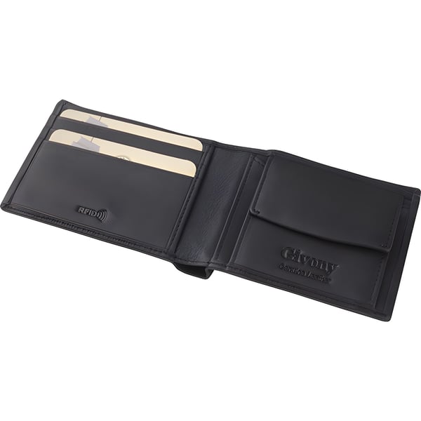 Naked Leather Wallet with RFID & NFC Protection, Coin Pocket and Bill Compartments by Gevoni