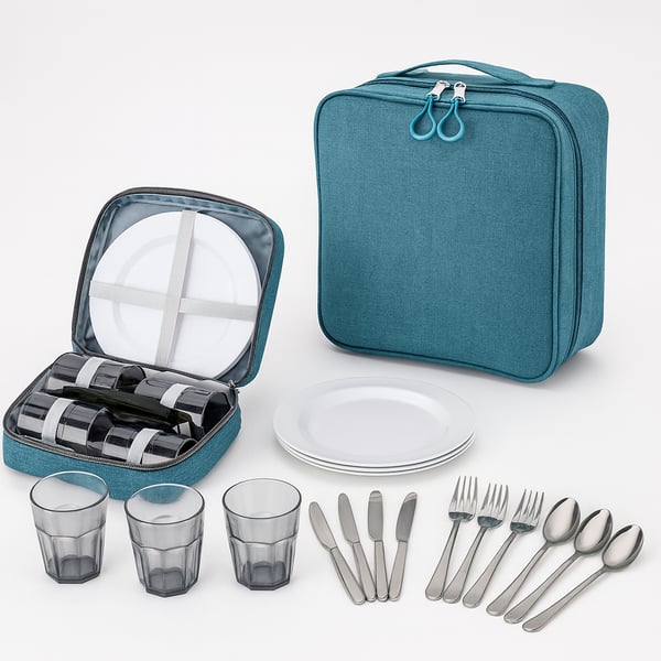 תיק פיקניק וטיולים מושלם עם כלי הגשה לארבעה