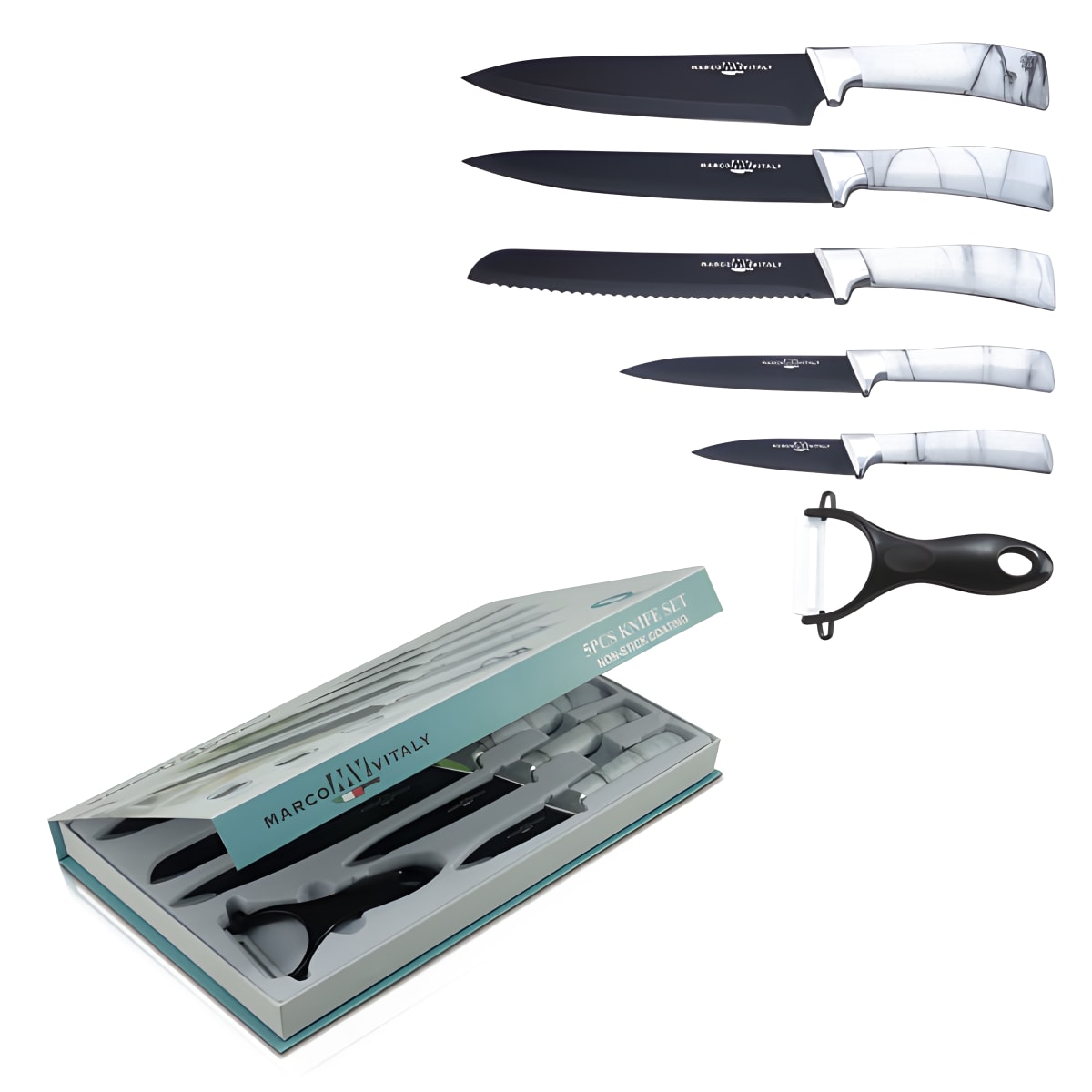 סט סכיני Non-stick מהודר עם קולפן קרמי - 6 חלקים