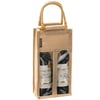 Stylish Jute Bag for 2 Wine Bottles with Wooden Handles