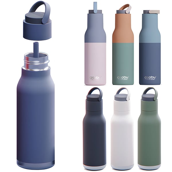 בקבוק תרמי נירוסטה חם/קר 650 מ"ל עם קש סיליקון - ASOBU