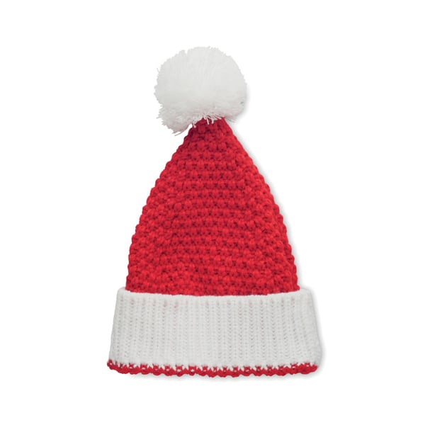 Christmas Knit Beanie with Cuff and Bobble in Stretchy Acrylic