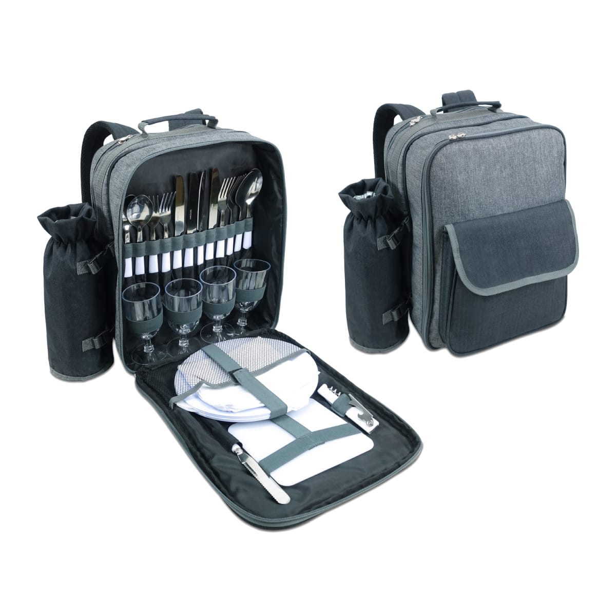 תיק גב צידנית יוקרתית עם סט כלי אוכל לשימוש רב פעמי ל-4