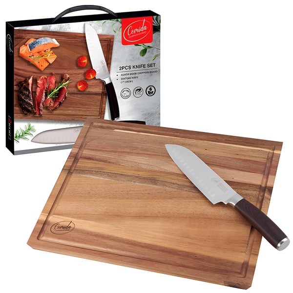 Professional Santoku Knife Set with Premium Wooden Cutting Board