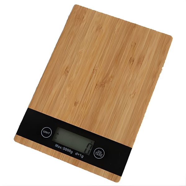 משקל מטבח דיגיטלי אלגנטי מעץ במבוק