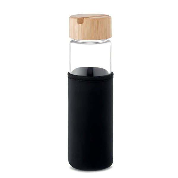 Glass Bottle with Neoprene Sleeve and Smartphone Stand