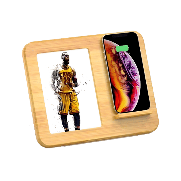 Elegant Bamboo Photo Frame with Wireless Charging