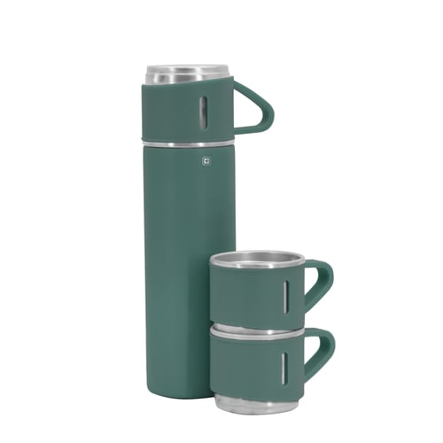 ירוק - תרמוס חצי ליטר+ 3 כוסות באריזת מתנה מהודרת