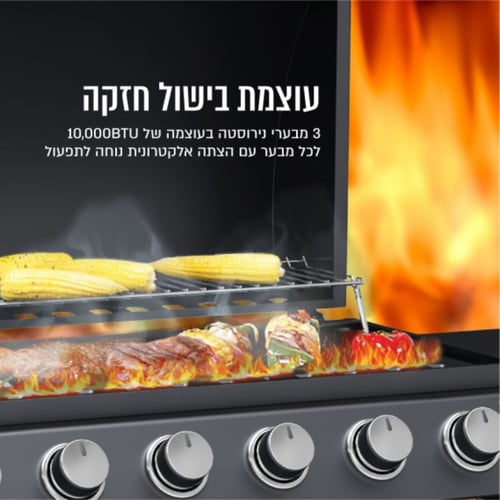 גריל גז מתקדם עם 6 מבערים וכירת צד
