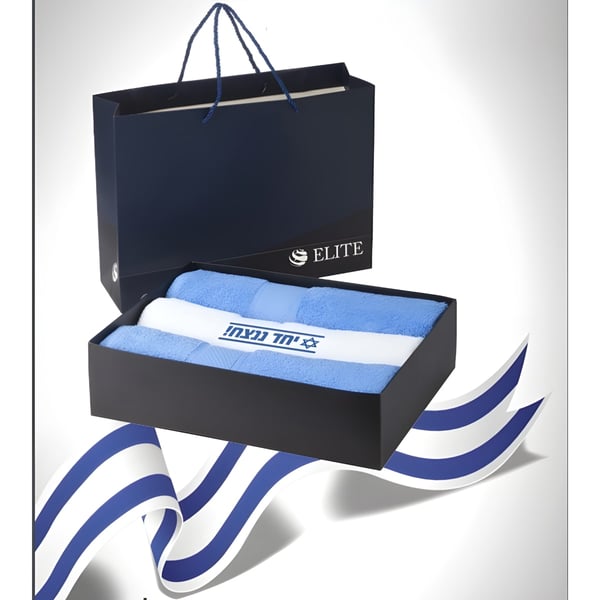 מארז מגבות כותנה יוקרתיות לחיילים ולעובדים בצבעי דגל ישראל