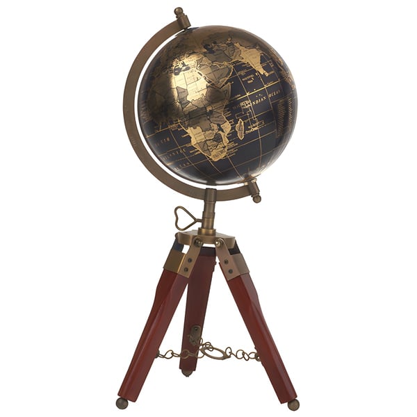 Luxury Antique Globe with Wooden and Copper Tripod