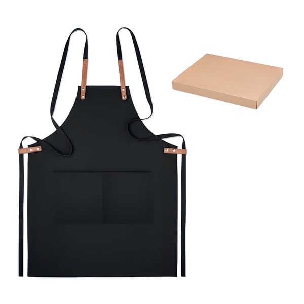 Adjustable Blue Kitchen Apron with Front Pockets in Organic Cotton