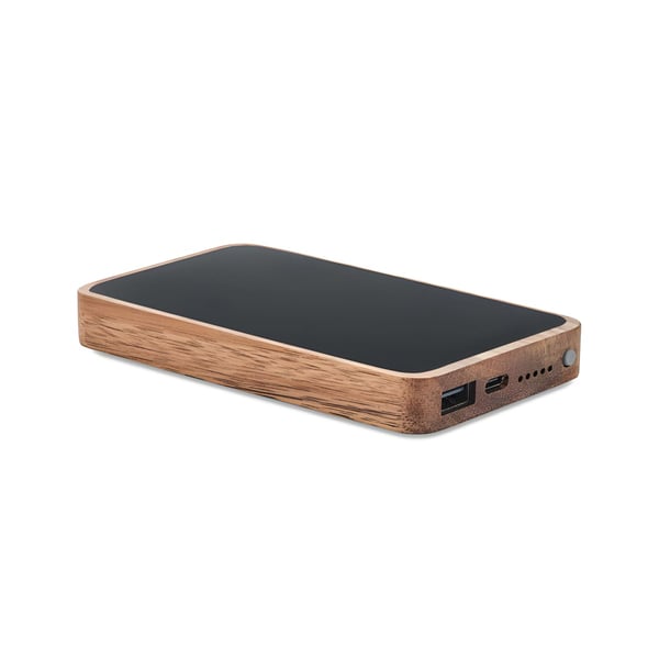 15W Wireless Charger with 4000mAh Power Bank in Acacia Wood Design