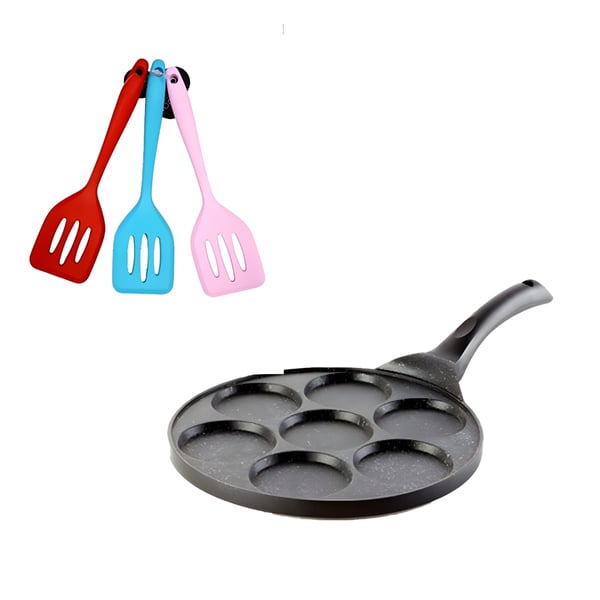 מארז מחבת לפנקייקים עם 7 שקעים ותרבד מיני צבעוני