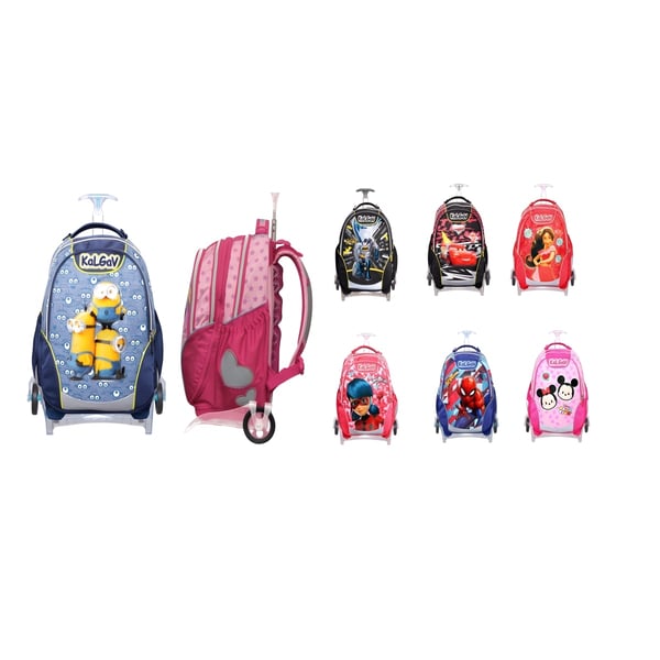 School Kids Trolley Backpack with Prints & Durable Design + Optional Water Bottle