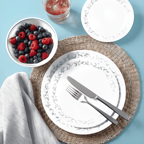 סט צלחות זכוכית חזקות ויוקרתיות – 12 חלקים ל-4 סועדים מעוצבים מבית CORNING