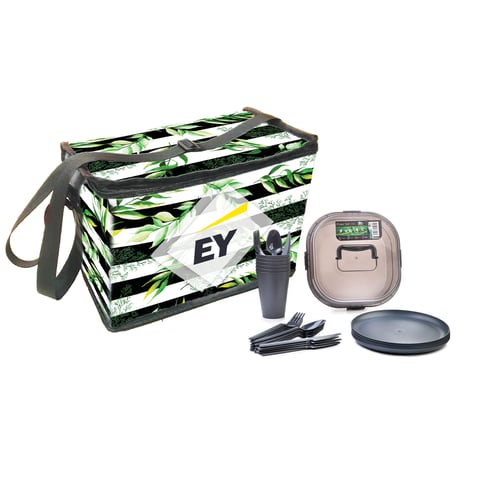 צידנית משפחתית מעוצבת עם סט כלים רב פעמי לפיקניק מושלם