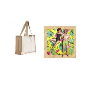 מארז חוף מושלם עם תיק כותנה ויוטה ומגבת חוף זוגית ממותגת