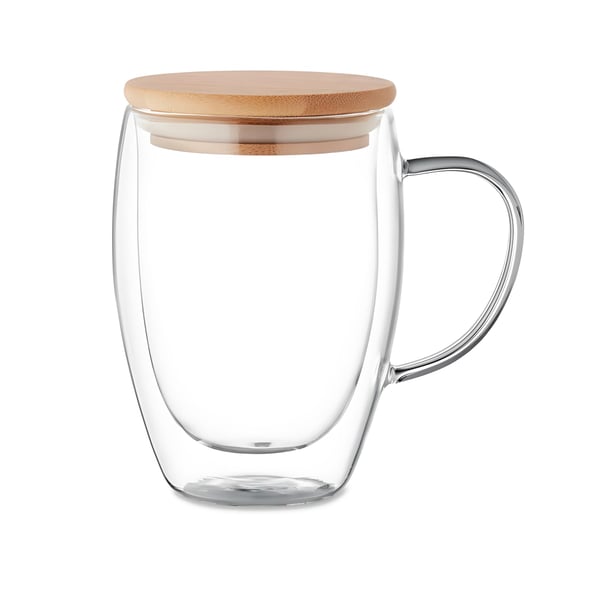 Double-Wall Borosilicate Glass Mug with Bamboo Handle