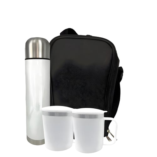 סט תרמוס לבן עם 2 כוסות מפוארות 500 מ"ל