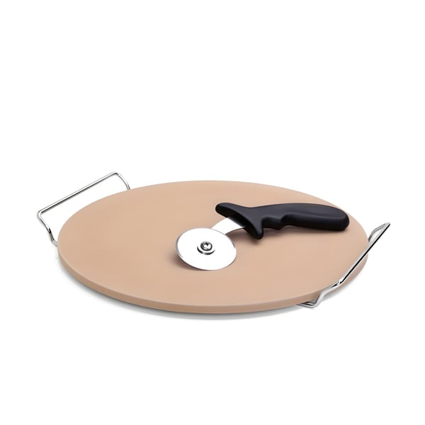 Professional Pizza Set: Baking Stone, Cutter & Stand