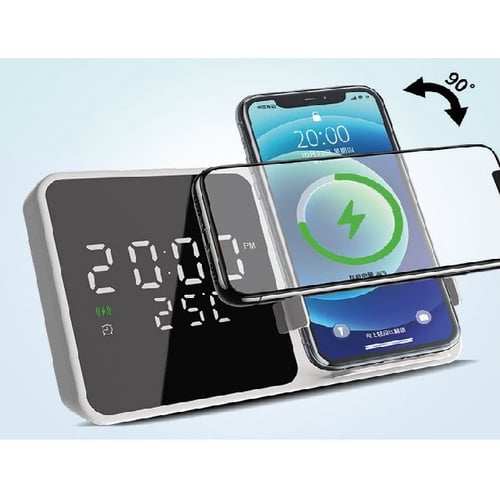 עמדת טעינה אלחוטית עם שעון מעורר, טמפרטורה ותאריך