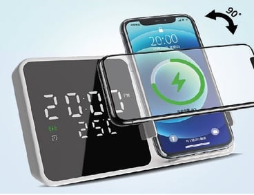 עמדת טעינה אלחוטית עם שעון מעורר, טמפרטורה ותאריך