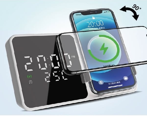 Wireless Charging Station with Alarm Clock, Temperature & Date Display