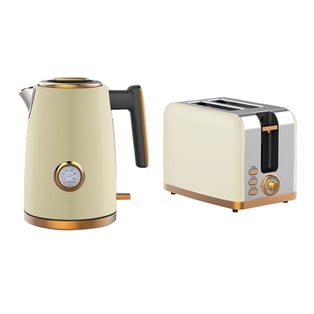 Luxury Kitchen Set: Electric Kettle & Toaster in Cream Gold Finish