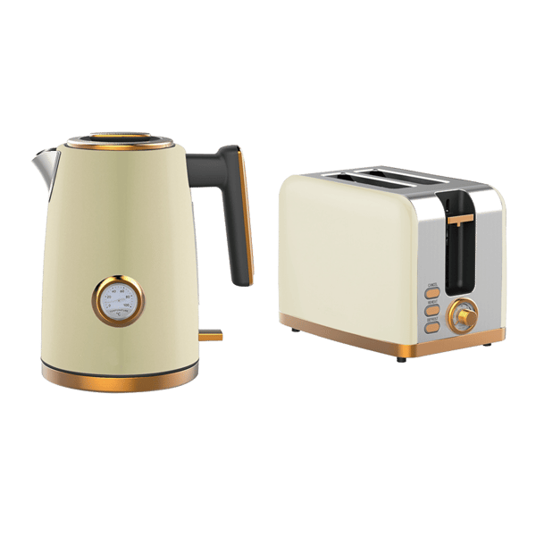 Luxury Kitchen Set: Electric Kettle & Toaster in Cream Gold Finish
