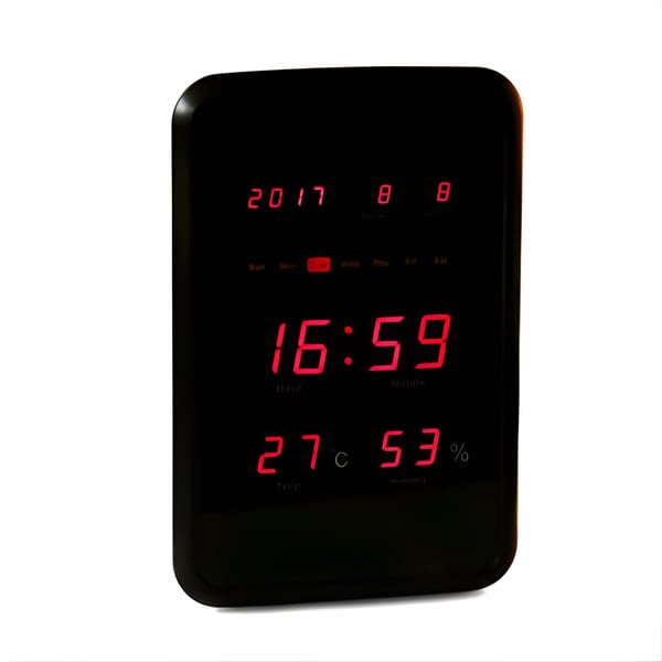 Red Wall Clock with Date and Temperature Sensor