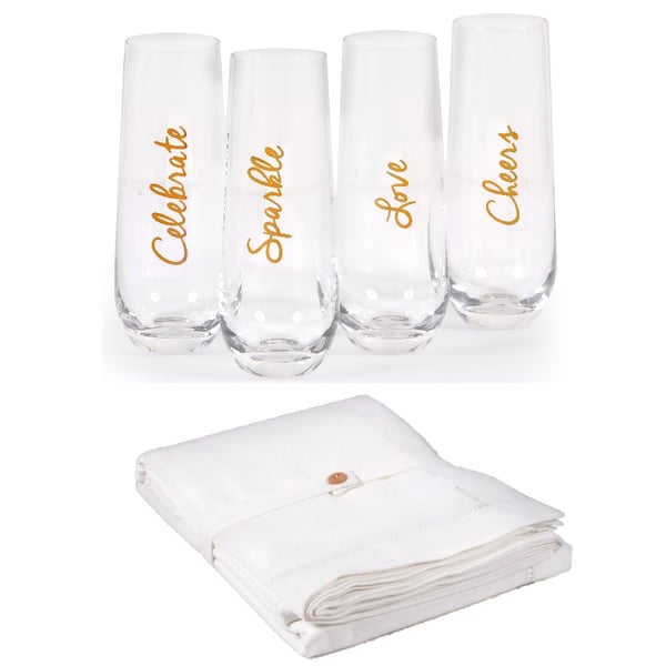 Elegant White Tablecloth and Champagne Glass Set by FOX