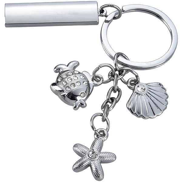 Metal Keychain with Gemstones in Shell and Starfish Design, Branding Plate Included