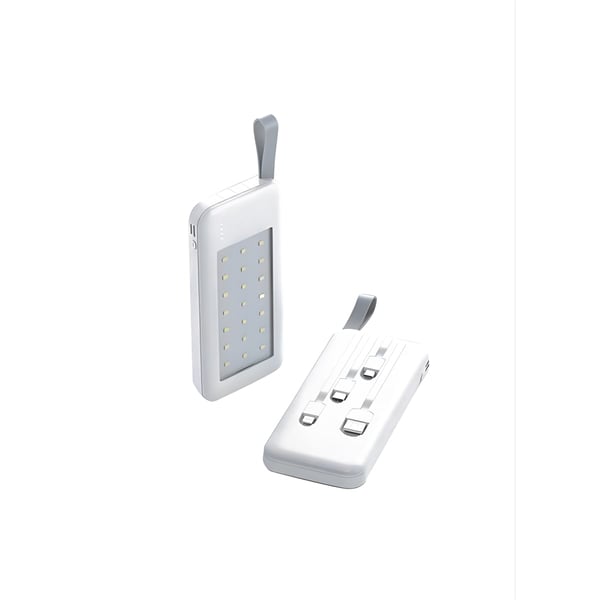 12000mAh Power Bank with Emergency LED Light and Built-in Cables