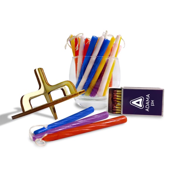 Festive Set: Wooden Dreidel, Cup, Candles & Matches