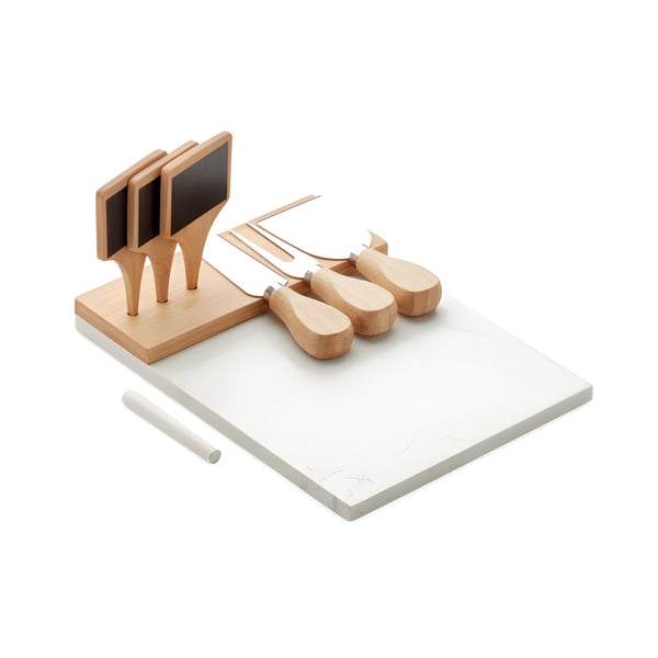 קרש גבינה משיש ובמבוק מרהיב עם סכיני גבינה ואביזרים