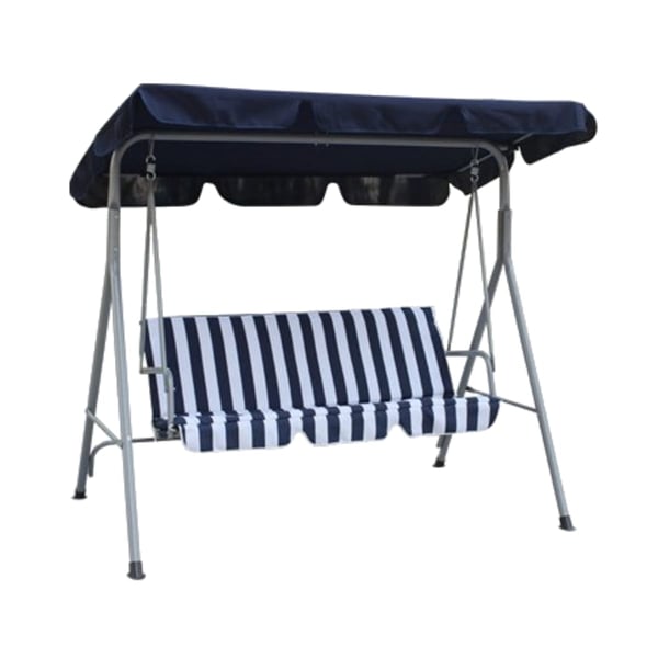 נדנדה לגינה עם 3 מושבים בצבע כחול, בסיס כסוף