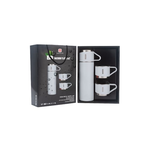 לבן/White - תרמוס חצי ליטר+ 3 כוסות באריזת מתנה מהודרת