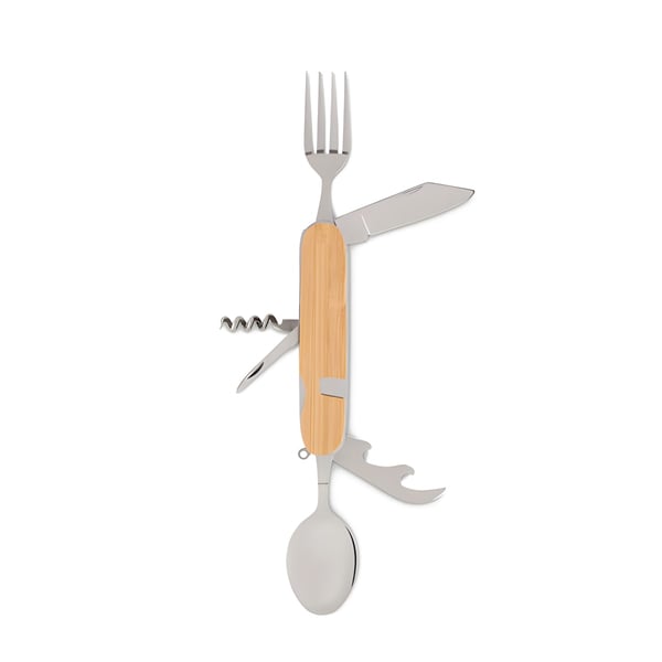 Multi-Functional Metal Camping Cutlery Set in Wooden Case
