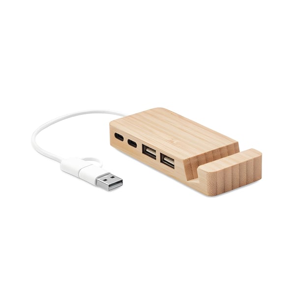 תחנת עגינה USB-C/A עם יציאות מרובות במארז במבוק