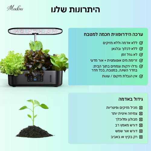 ערכת גידול הידרופוני מתקדמת למטבח מבית מודנה