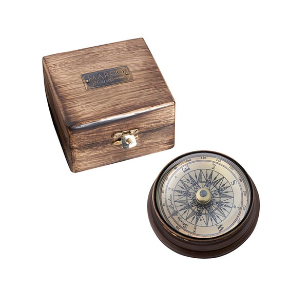 Luxury Bubble Compass with Brass Base in Stylish Wooden Box