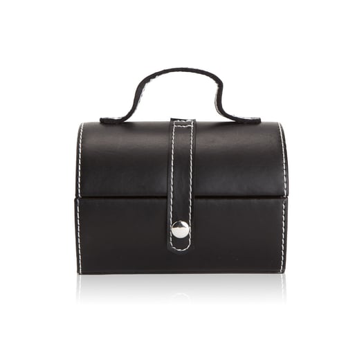 קופסת תכשיטים מעור עם מראה ותאים מגוונים