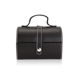 קופסת תכשיטים מעור עם מראה ותאים מגוונים